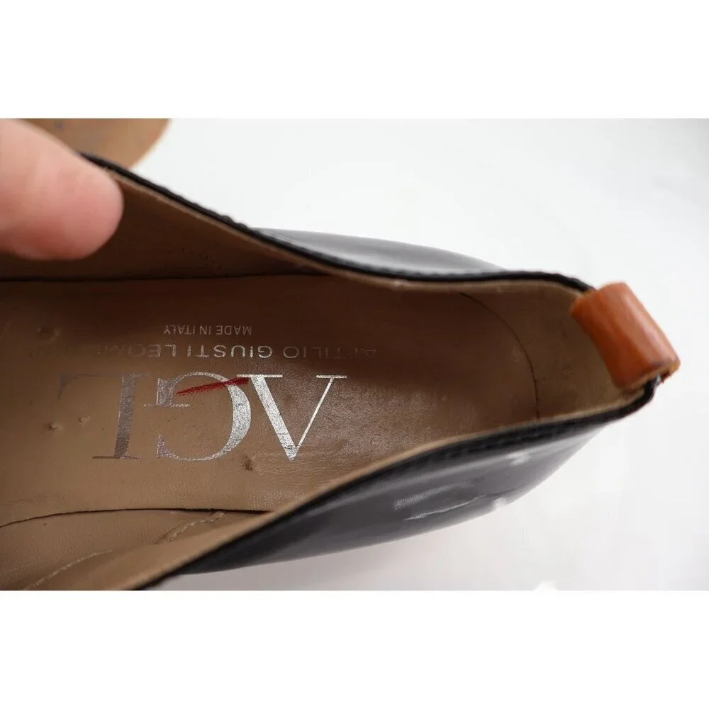 AGL Italy Women's Loafer Size 39.5 9.5 Black Leather Lace Up Loafer Flat Shoes